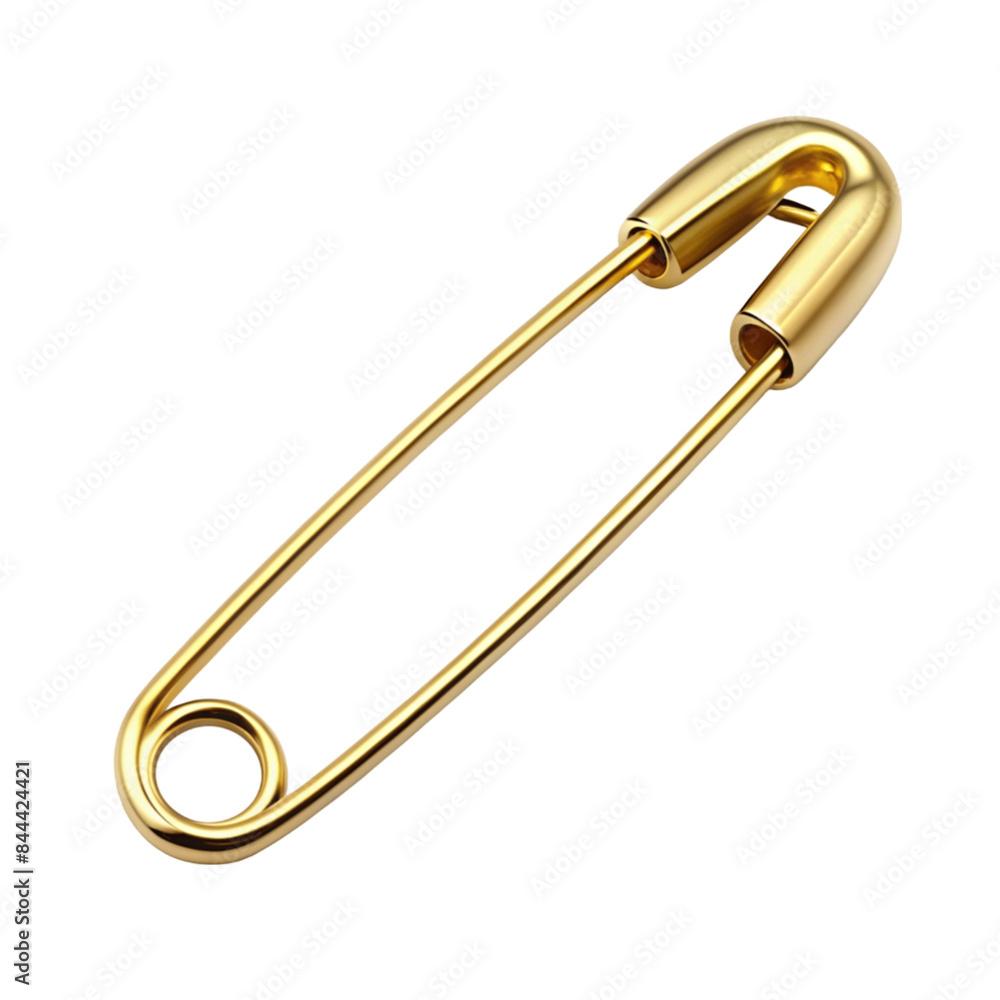 One open safety pin golden isolated on transparent background. One open safety pin golden isolated on transparent background.