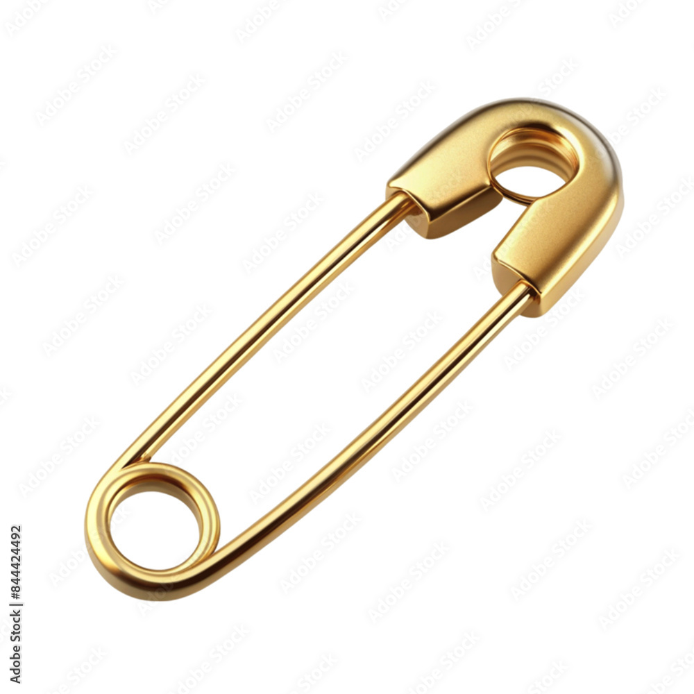 One open safety pin golden isolated on transparent background. One open safety pin golden isolated on transparent background.