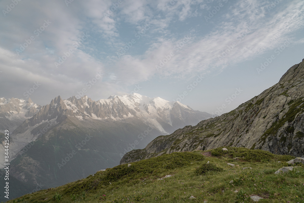 Beautiful views over the mountains with snow on the top of the mountains. The nature while hiking the Tour du Mont Blanc. Beautiful views over the mountains with snow on the top of the mountains. The nature while hiking the Tour du Mont Blanc.