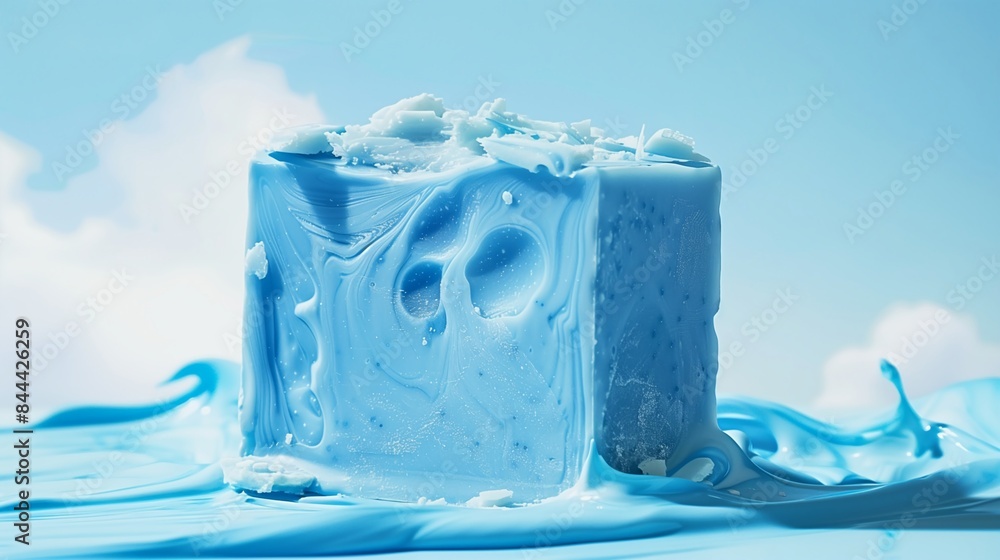 Pastel Blue Soap Bar on Sky Background Pastel Blue Soap Bar on Sky Background