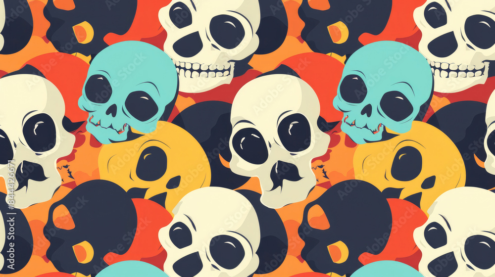 Cute and Colorful Skull Pattern. Bright and Simple Flat Design with Cheerful Colors Cute and Colorful Skull Pattern. Bright and Simple Flat Design with Cheerful Colors