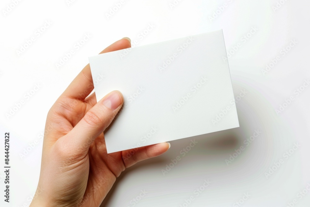 Obraz premium Blank White Card Mockup on Hand created with Generative AI
