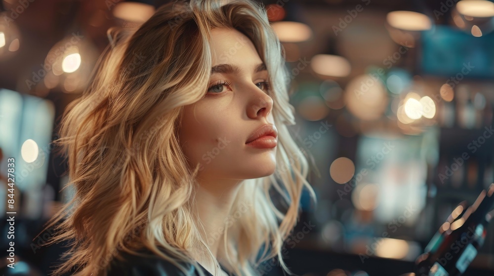 Beautiful blonde woman getting a haircut in a stylish salon Beautiful blonde woman getting a haircut in a stylish salon