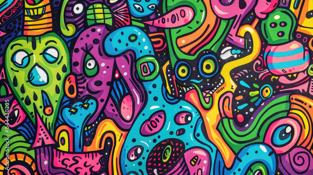 Playful Doodle Art Pattern in Vibrant Colors. Expressive and Bright Design with Vivid Colors Playful Doodle Art Pattern in Vibrant Colors. Expressive and Bright Design with Vivid Colors
