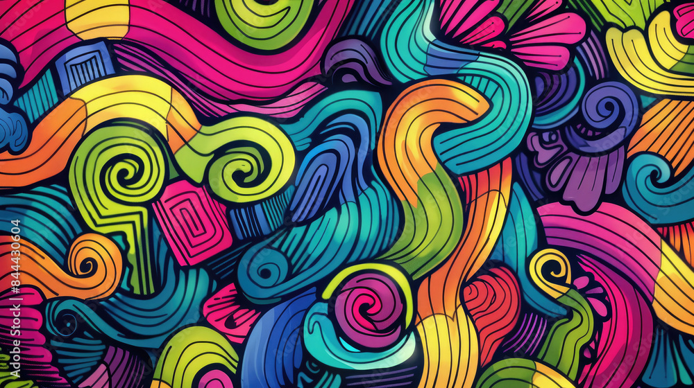 Playful Doodle Art Pattern in Vibrant Colors. Expressive and Bright Design with Vivid Colors Playful Doodle Art Pattern in Vibrant Colors. Expressive and Bright Design with Vivid Colors