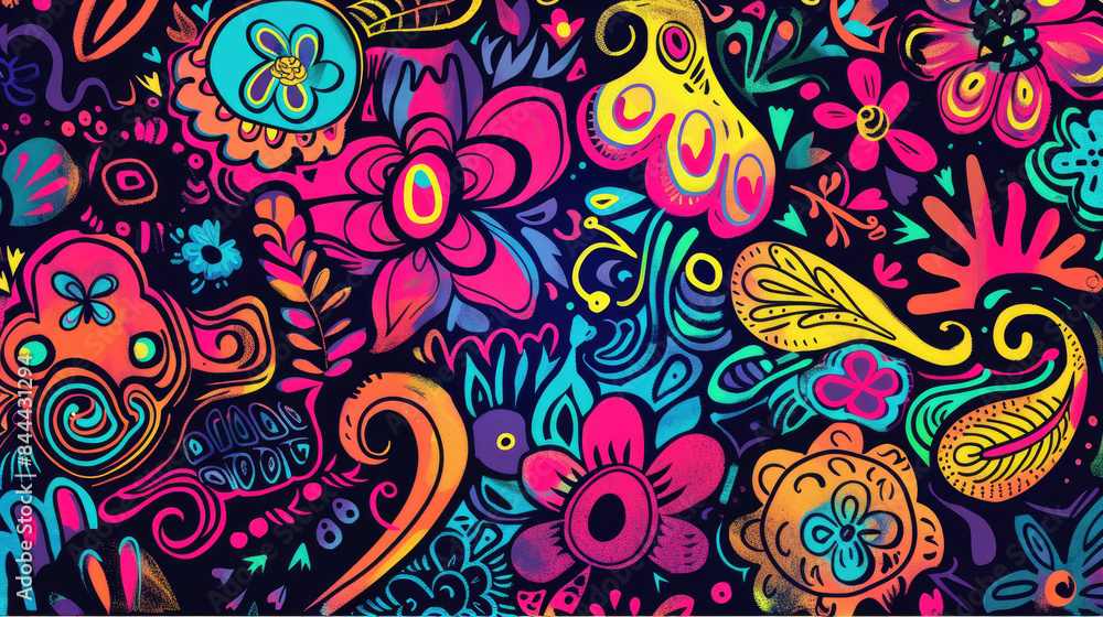 Playful Doodle Art Pattern in Vibrant Colors. Expressive and Bright Design with Vivid Colors Playful Doodle Art Pattern in Vibrant Colors. Expressive and Bright Design with Vivid Colors
