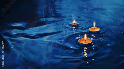 Three candles floating in a body of water