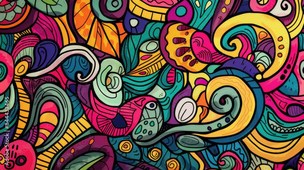 Playful Doodle Art Pattern in Vibrant Colors. Expressive and Bright Design with Vivid Colors Playful Doodle Art Pattern in Vibrant Colors. Expressive and Bright Design with Vivid Colors