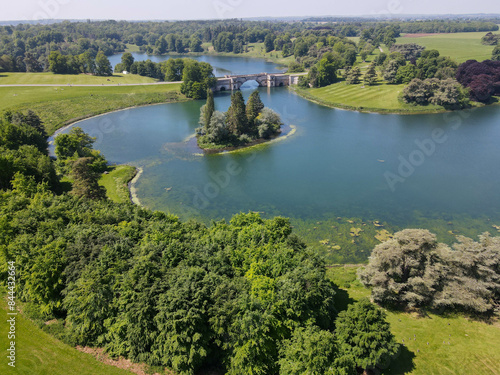 Drone view at the lake of Blenheim palace on Woodstock, England
