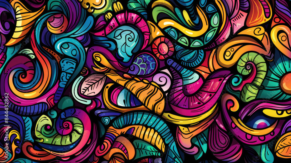 Playful Doodle Art Pattern in Vibrant Colors. Expressive and Bright Design with Vivid Colors Playful Doodle Art Pattern in Vibrant Colors. Expressive and Bright Design with Vivid Colors