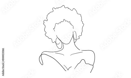 African girl continuous line art drawing isolated on white background. Fashion woman. Vector illustration