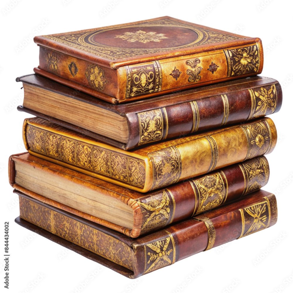 Pile of antique books with a leather cover isolated on transparent background. Pile of antique books with a leather cover isolated on transparent background.