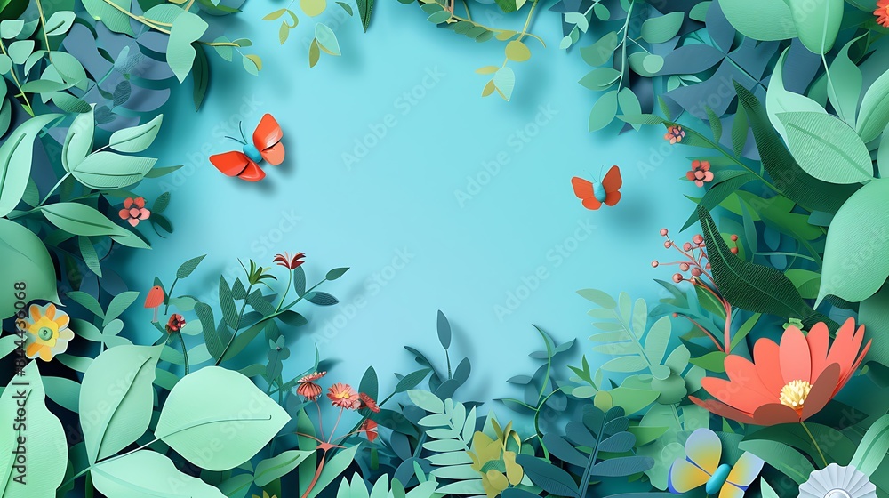 Paper Art Nature Scene with Butterflies Paper Art Nature Scene with Butterflies