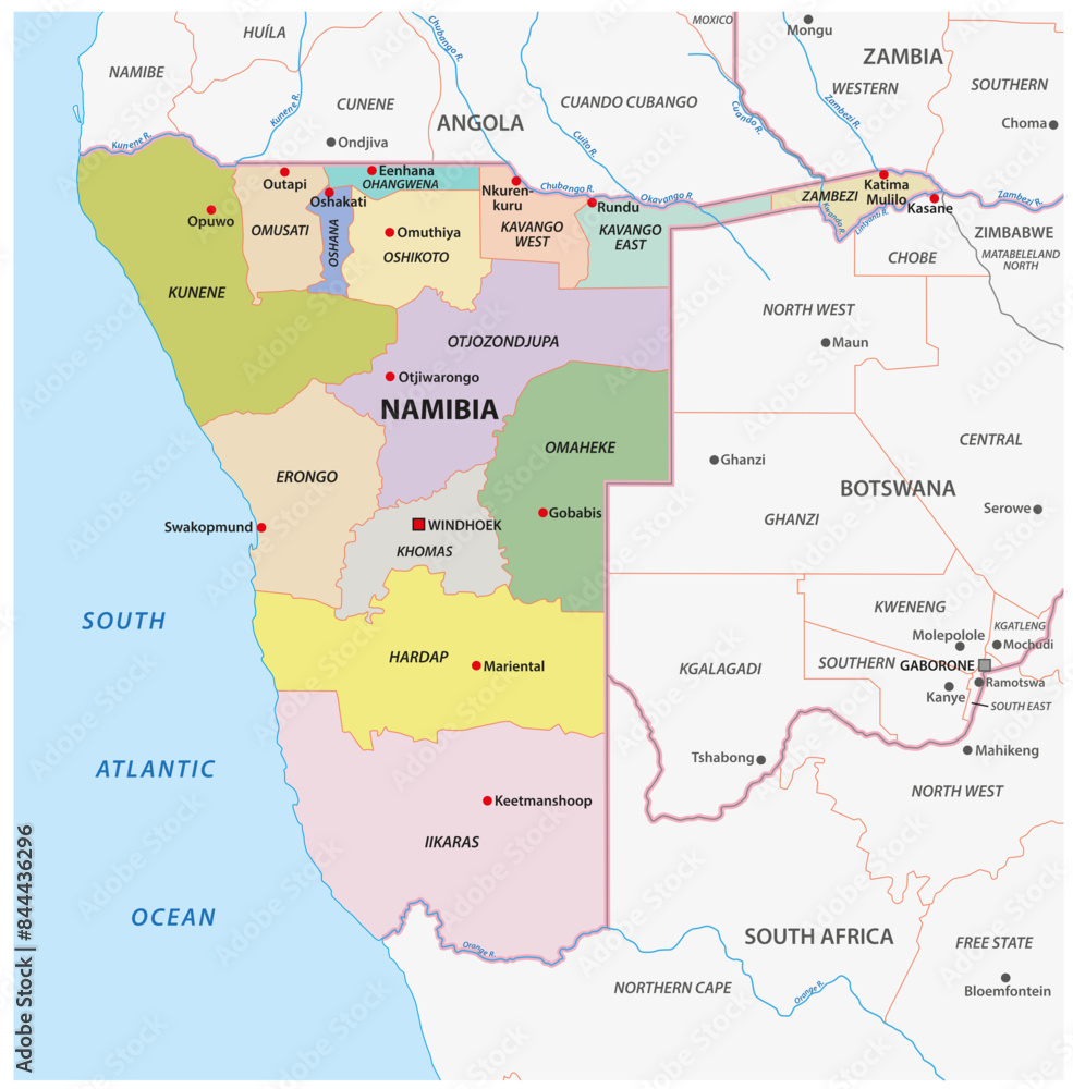 Map of the administrative divisions of Namibia Map of the administrative divisions of Namibia