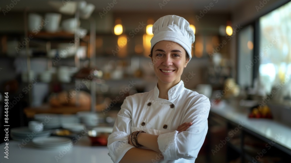 Confident Female Chef in Kitchen. Confident Female Chef in Kitchen.