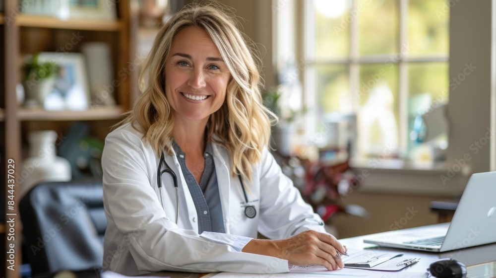 Smiling Doctor Working at Desk. Smiling Doctor Working at Desk.