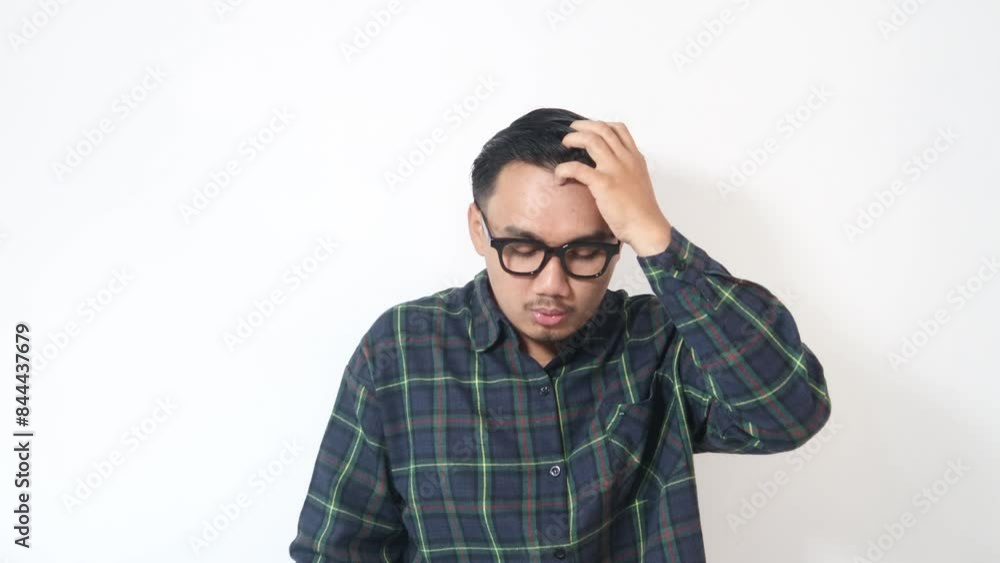 Asian man showing in pain expression while touching left side of his head Asian man showing in pain expression while touching left side of his head