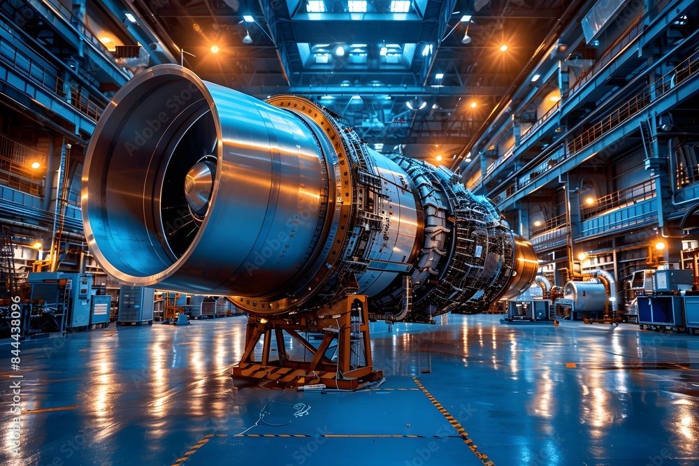 Highly Advanced Industrial Jet Engine in Modern Manufacturing Facility - Engineering, Technology, and Innovation Background
