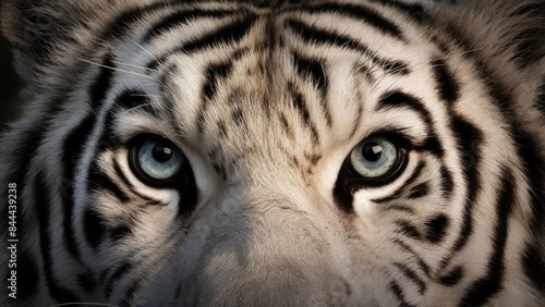 The tiger s large  blue eyes are full of intensity  framed by thick fur and a strong  muscular face