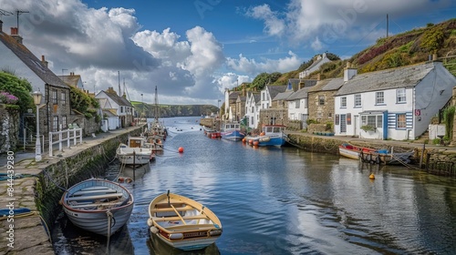 Polperro, a charming fishing port in Cornwall, England, welcomes visitors with its picturesque harbor. photo