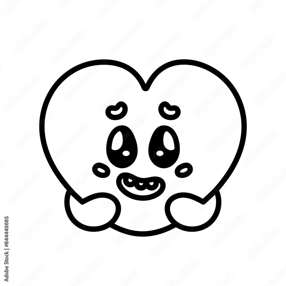 Groovy Heart sticker. Retro character heart in outline style. Happy Valentine's Day concept. Cute sticker smiling heart in retro 80, 90s style. Vector isolated illustration Groovy Heart sticker. Retro character heart in outline style. Happy Valentine's Day concept. Cute sticker smiling heart in retro 80, 90s style. Vector isolated illustration