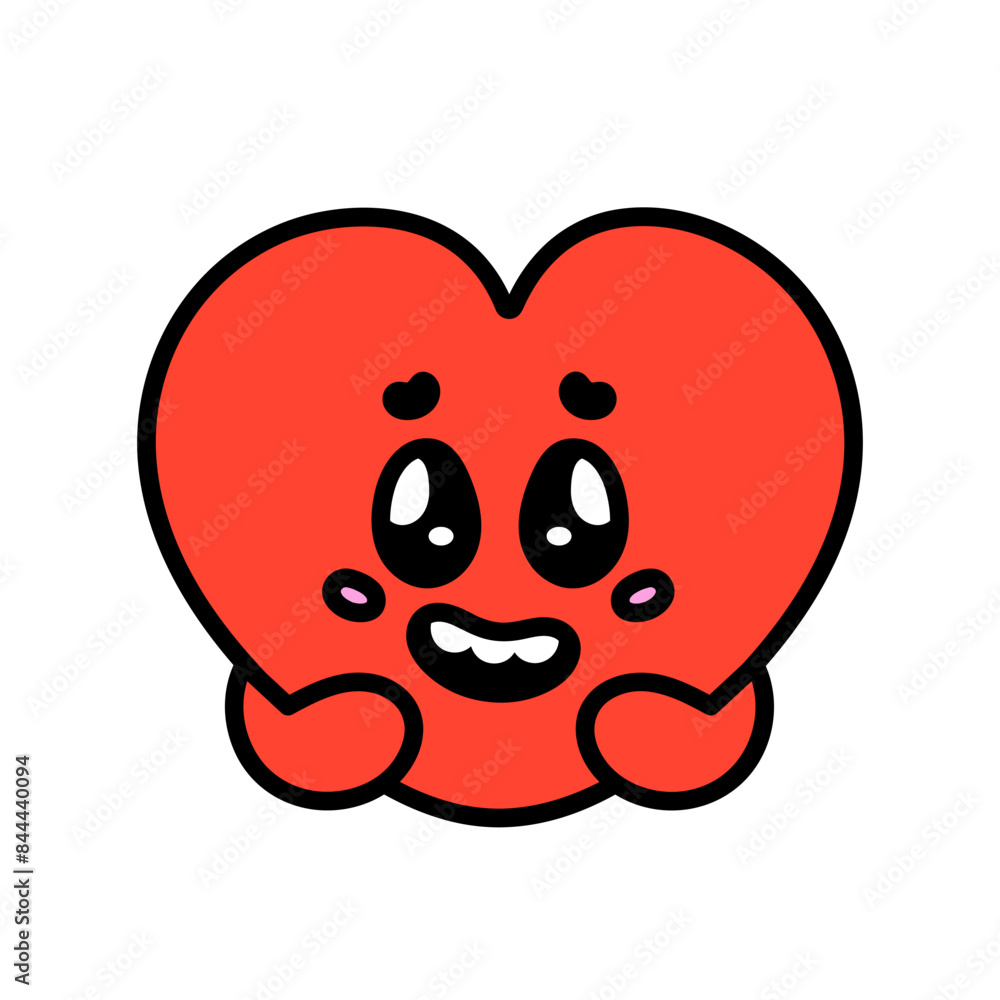Cartoon Groovy Heart sticker. Retro smile heart character. Retro happy Valentines day. Comic happy heart character in trendy retro 60s 70s style. Vector isolated illustration Cartoon Groovy Heart sticker. Retro smile heart character. Retro happy Valentines day. Comic happy heart character in trendy retro 60s 70s style. Vector isolated illustration