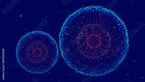 Biology Cell Scientific Medical Research Background. Science Blue Cells Backdrop with Depth of Field Blur Particles Effect. Futuristic Plant Microbiology. Blue Virus Cells Vector Illustration.