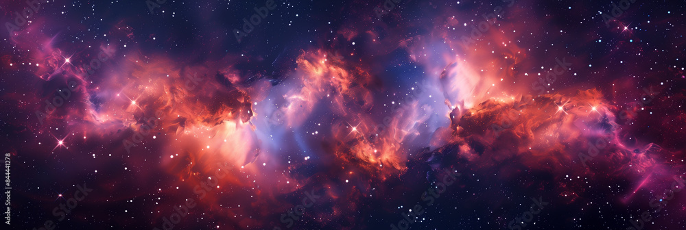 Enchanting Cosmic Vista: A Stellar Journey Through the Star-Studded Infinity of Space. Universe, stars, deep space. Wide Horizontal Template, poster, banner, cover, header. Generative Ai content Enchanting Cosmic Vista: A Stellar Journey Through the Star-Studded Infinity of Space. Universe, stars, deep space. Wide Horizontal Template, poster, banner, cover, header. Generative Ai content