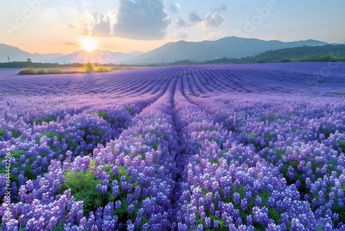 Lavender Fields at Sunrise - Tranquil Nature Scene for Posters  Prints  or Cards