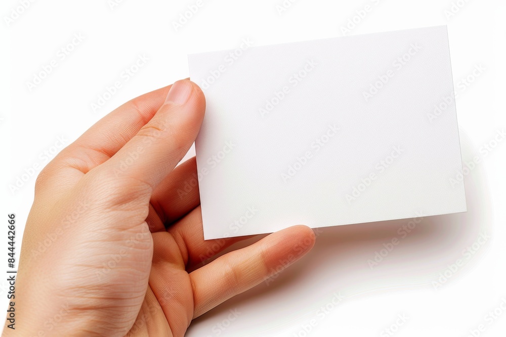 Fototapeta premium Blank White Card Mockup on Hand created with Generative AI