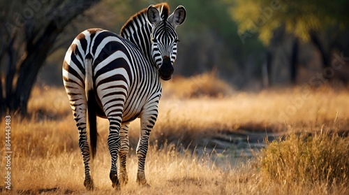 Beautiful zebra walking in the forest