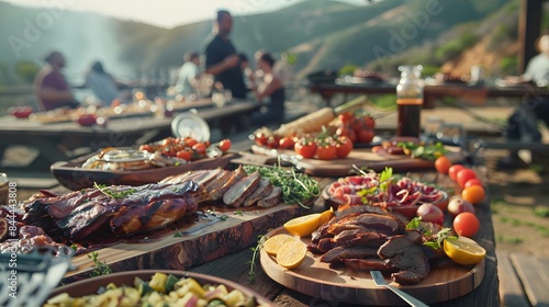 Grilled Meats and Vegetables on a Rustic Table