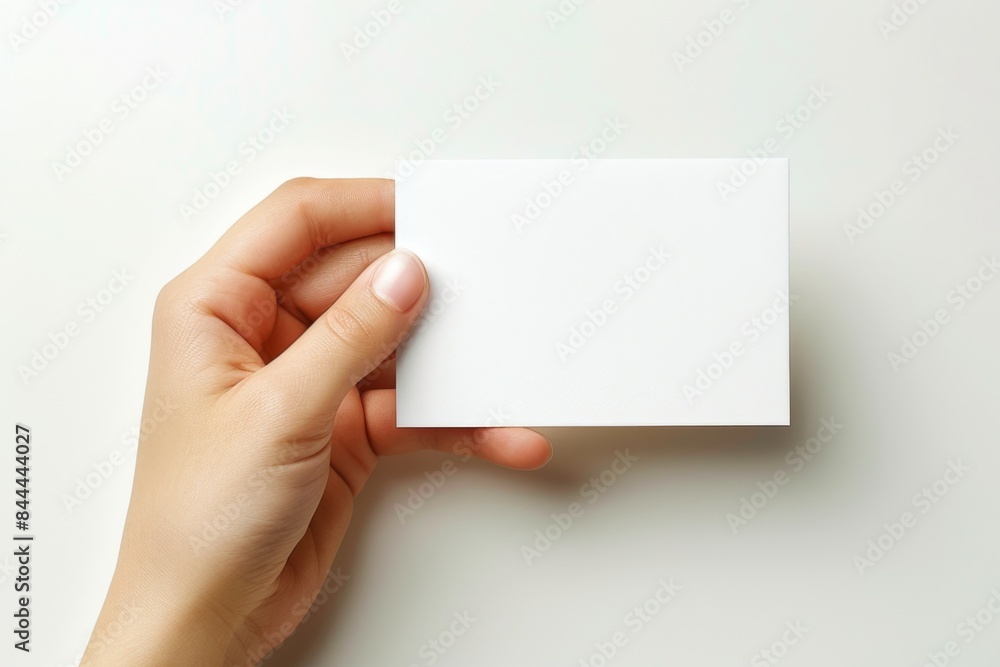 Blank White Card Mockup on Hand created with Generative AI Blank White Card Mockup on Hand created with Generative AI