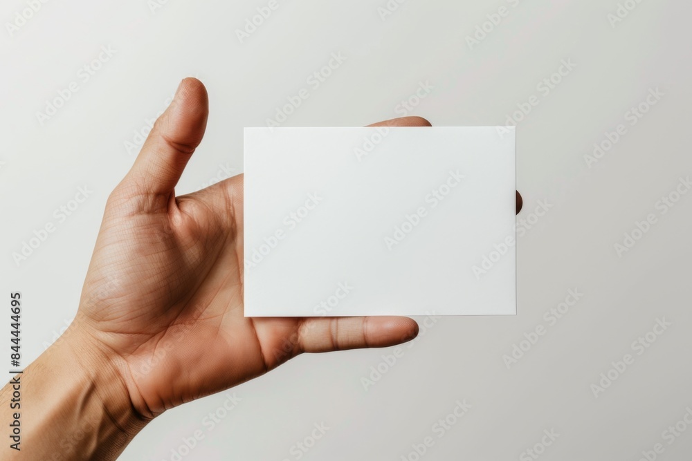 Fototapeta premium Blank White Card Mockup on Hand created with Generative AI