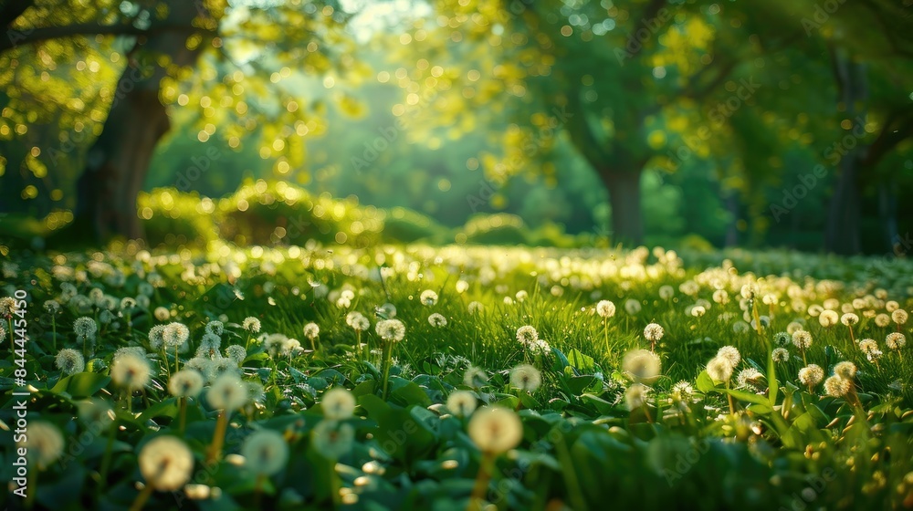 Fototapeta premium garden grass dandelion sun. Selective focus