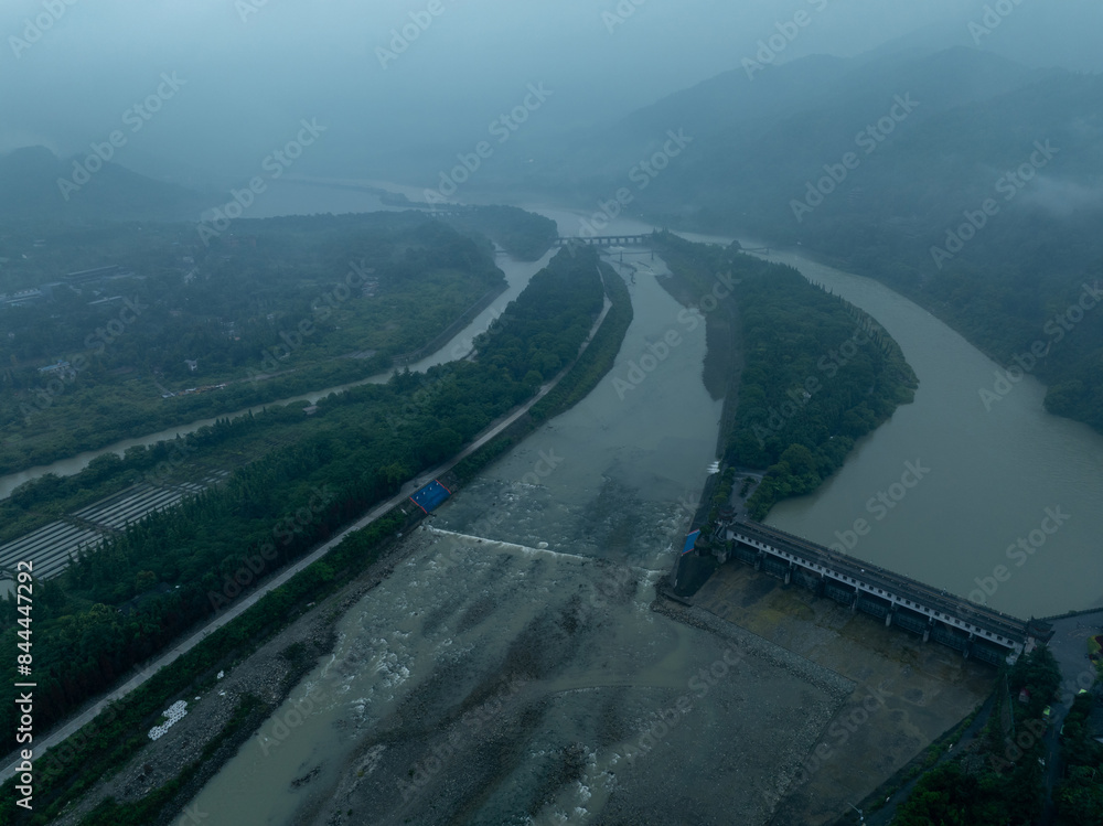 Aerial view of landscape in dujiangyan,Sichuan province,China Aerial view of landscape in dujiangyan,Sichuan province,China