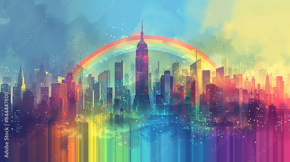 Φωτογραφία Generous Rainbow in the sky with view of the city