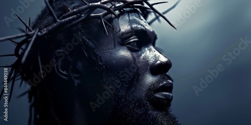 Dramatic portrait of black Jesus Christ with crown of thorns © BG_Illustrations