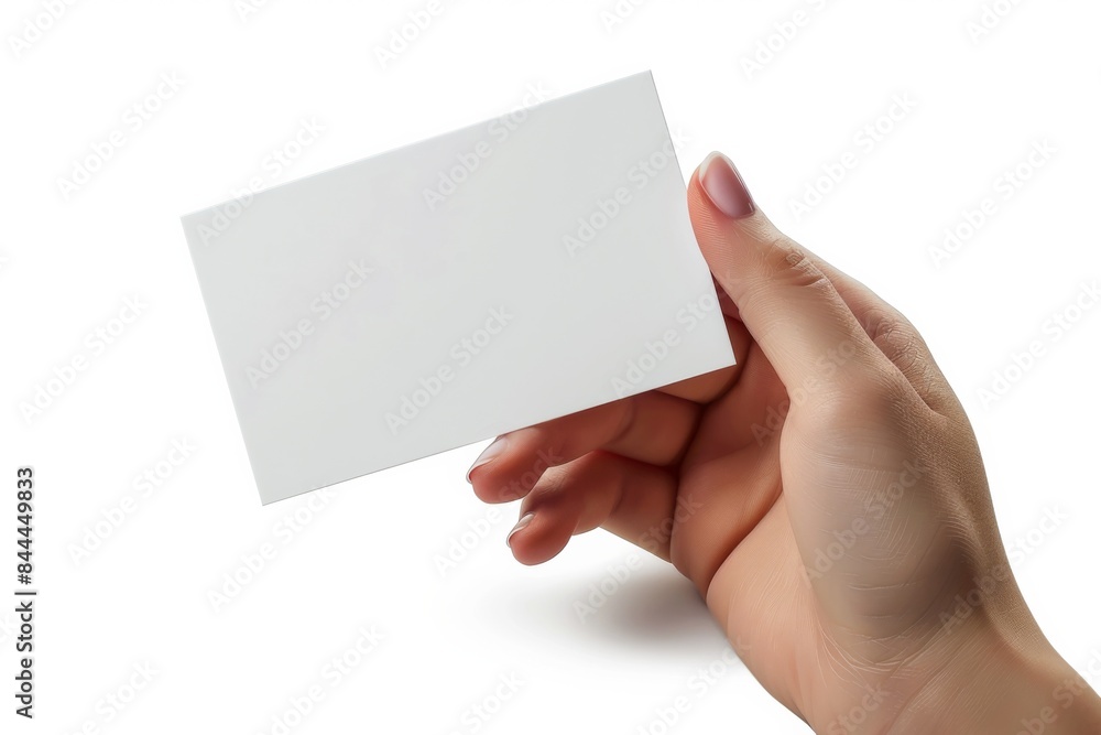 Blank White Card Mockup on Hand created with Generative AI Blank White Card Mockup on Hand created with Generative AI