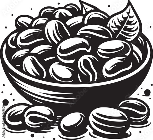 Beans Vector Illustration Silhouette. various food beans: lentils, chickpeas, green peas, coffee beans