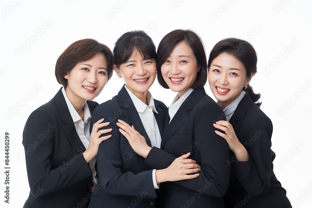 Group of smiling asian businesswomen at work on white background. Women in suits at work. Boss women. Political woman. Image for graphic designer. Business world. Job recruitment. Asia. China. Japan
Group of smiling asian businesswomen at work on white background. Women in suits at work. Boss women. Political woman. Image for graphic designer. Business world. Job recruitment. Asia. China. Japan