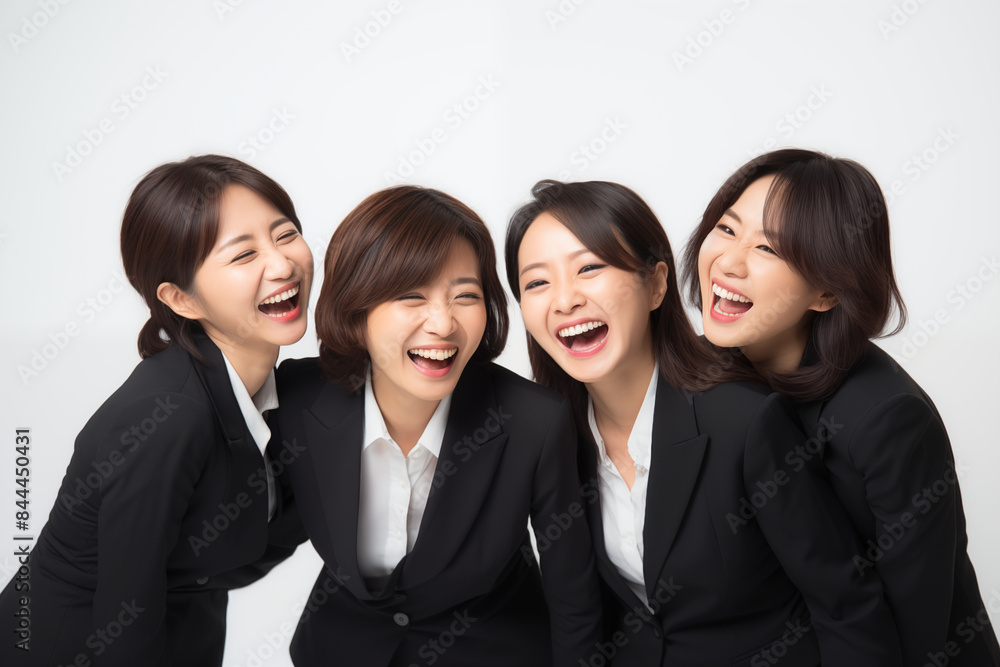 Group of smiling asian businesswomen at work on white background. Women in suits at work. Boss women. Political woman. Image for graphic designer. Business world. Job recruitment. Asia. China. Japan
Group of smiling asian businesswomen at work on white background. Women in suits at work. Boss women. Political woman. Image for graphic designer. Business world. Job recruitment. Asia. China. Japan