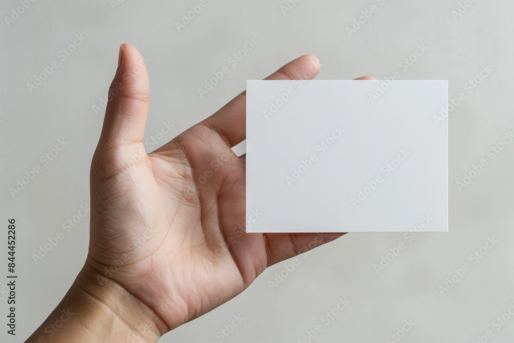 Blank White Card Mockup on Hand created with Generative AI Blank White Card Mockup on Hand created with Generative AI