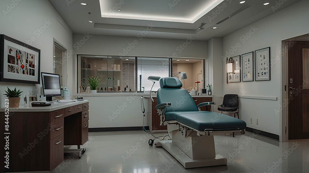 Luxury white medical surgery room, medical cabinets, medical bed for procedures Luxury white medical surgery room, medical cabinets, medical bed for procedures