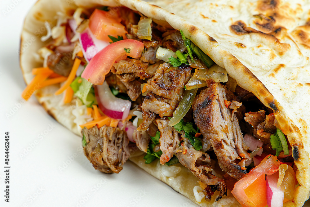 Photo of delicious meat shawarma generated with ai isolated on white color background Photo of delicious meat shawarma generated with ai isolated on white color background