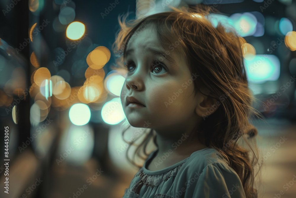 Poor little kid lost in big city forest woods airport street, Generative AI modern technology picture Poor little kid lost in big city forest woods airport street, Generative AI modern technology picture