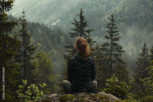 Relaxed yoga person meditating outdoors feel connection harmony with nature illustration made with Generative AI