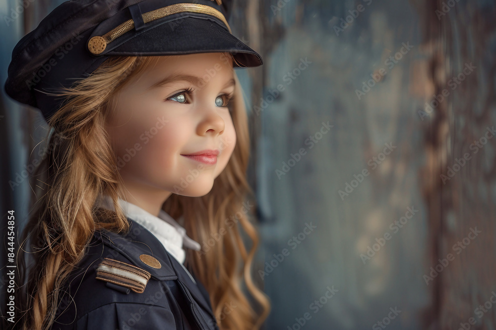 Created with generative AI technology picture of charming small child pilot in hat outdoors Created with generative AI technology picture of charming small child pilot in hat outdoors