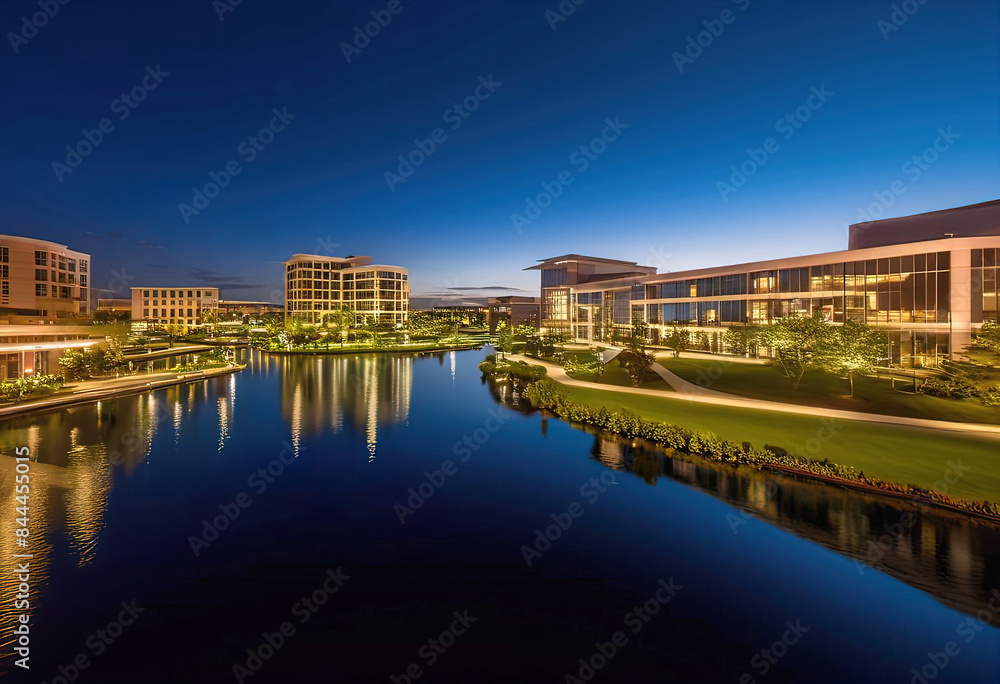 Obraz premium Commercial real estate development project, large multi-story office buildings in the city, image of developers and investors planning office buildings,