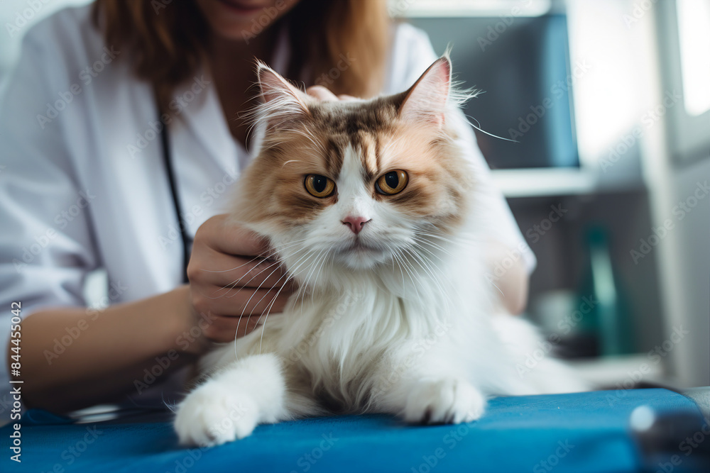 Created with generative AI image of veterinarian or animal doctor with a dog in veterinarian clinic office Created with generative AI image of veterinarian or animal doctor with a dog in veterinarian clinic office